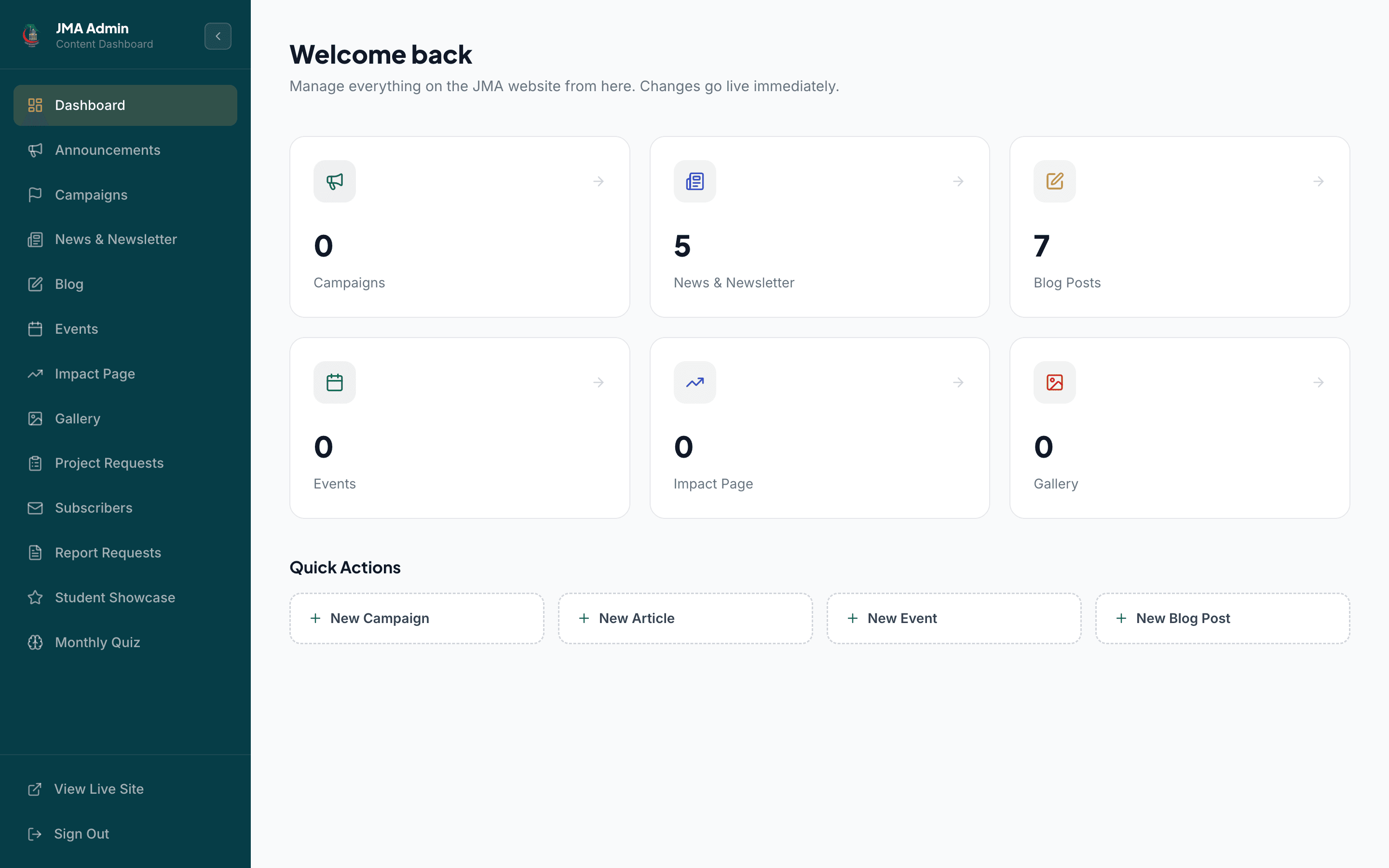 JMA UK — Admin dashboard